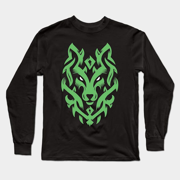 Wolf Tribal Ornament lovely blend drawing cute cool colorful Design Long Sleeve T-Shirt by Okuadinya